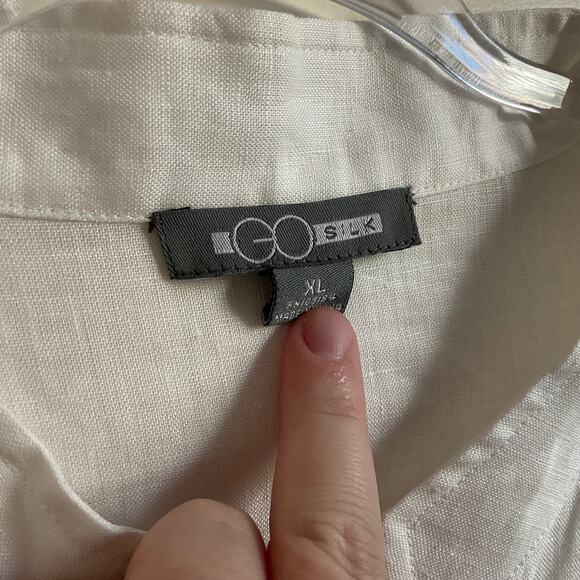 Go Silk White 100% Linen Boho Asymmetrical Hem Lagenlook Top - Size XL - Picture 4 of 8